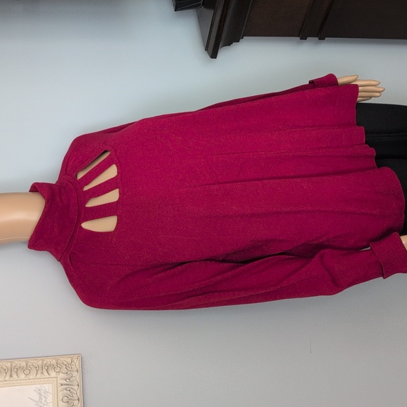 Addition Elle Burgundy Wine Coloured Turtleneck Cut-Out Keyholes Trendy Knit 2X - Picture 3 of 13